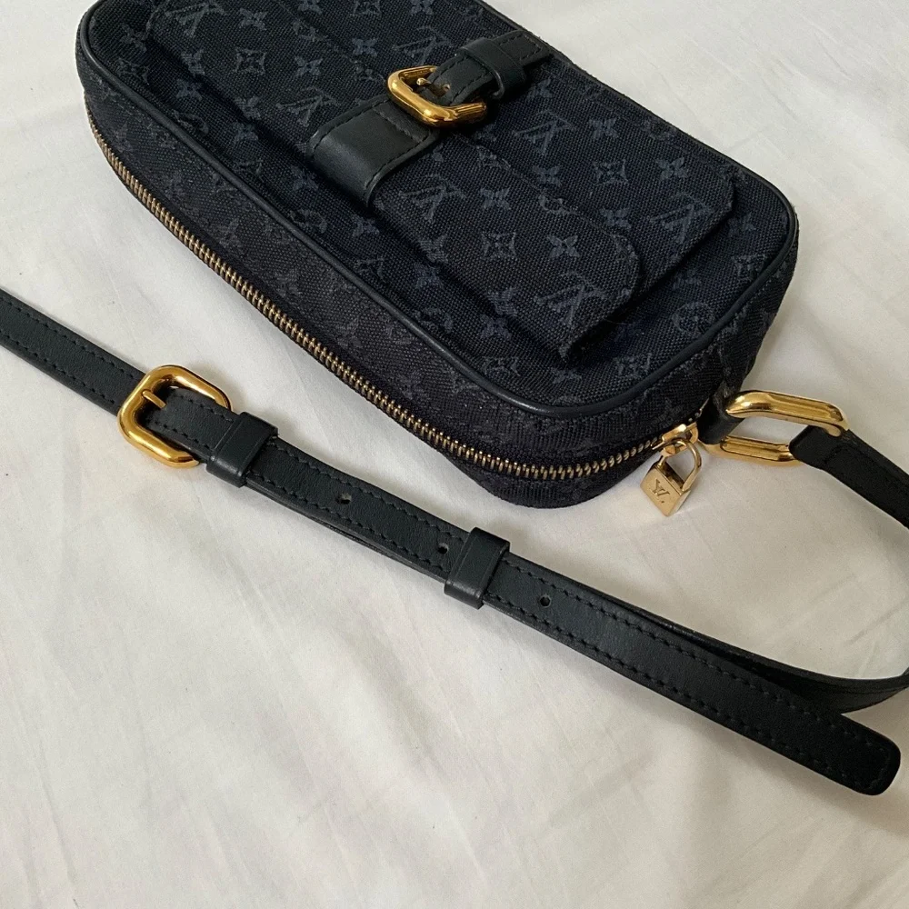 LOUIS VUITTON Vintage Juliette Mini Lin Monogram Canvas Crossbody Navy Blue